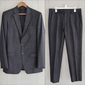 Ralph Lauren Vtg Wool Suit Gray Windowpane Blazer Pants 42R 33x30 Canada Union